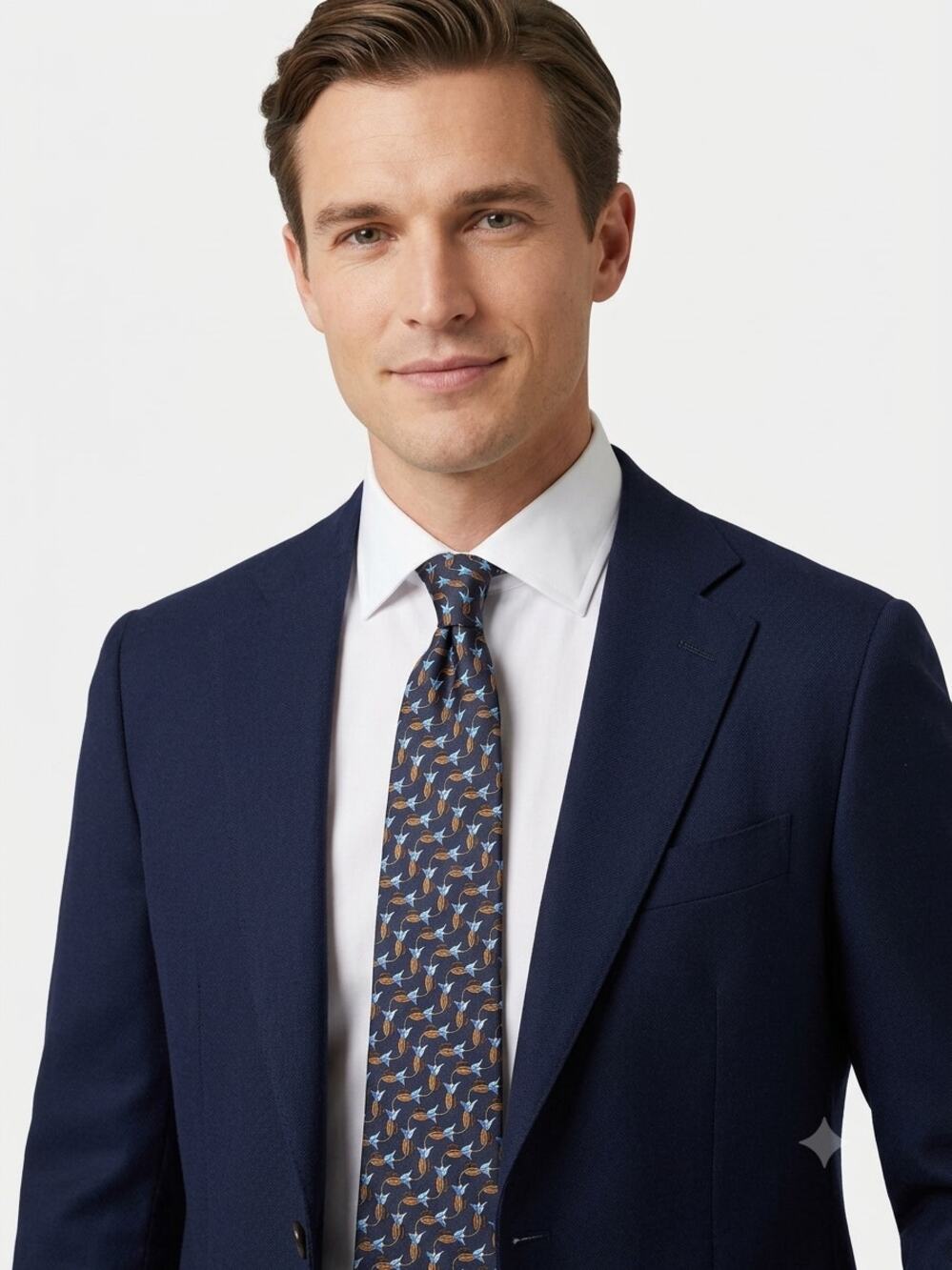 Ermenegildo Zegna Designer Tie Mens Navy Blue Silk Floral Bud Motif Adjustable